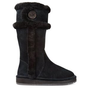 Michael Kors Black Suede Shearling-Trim Mid-Calf Boot